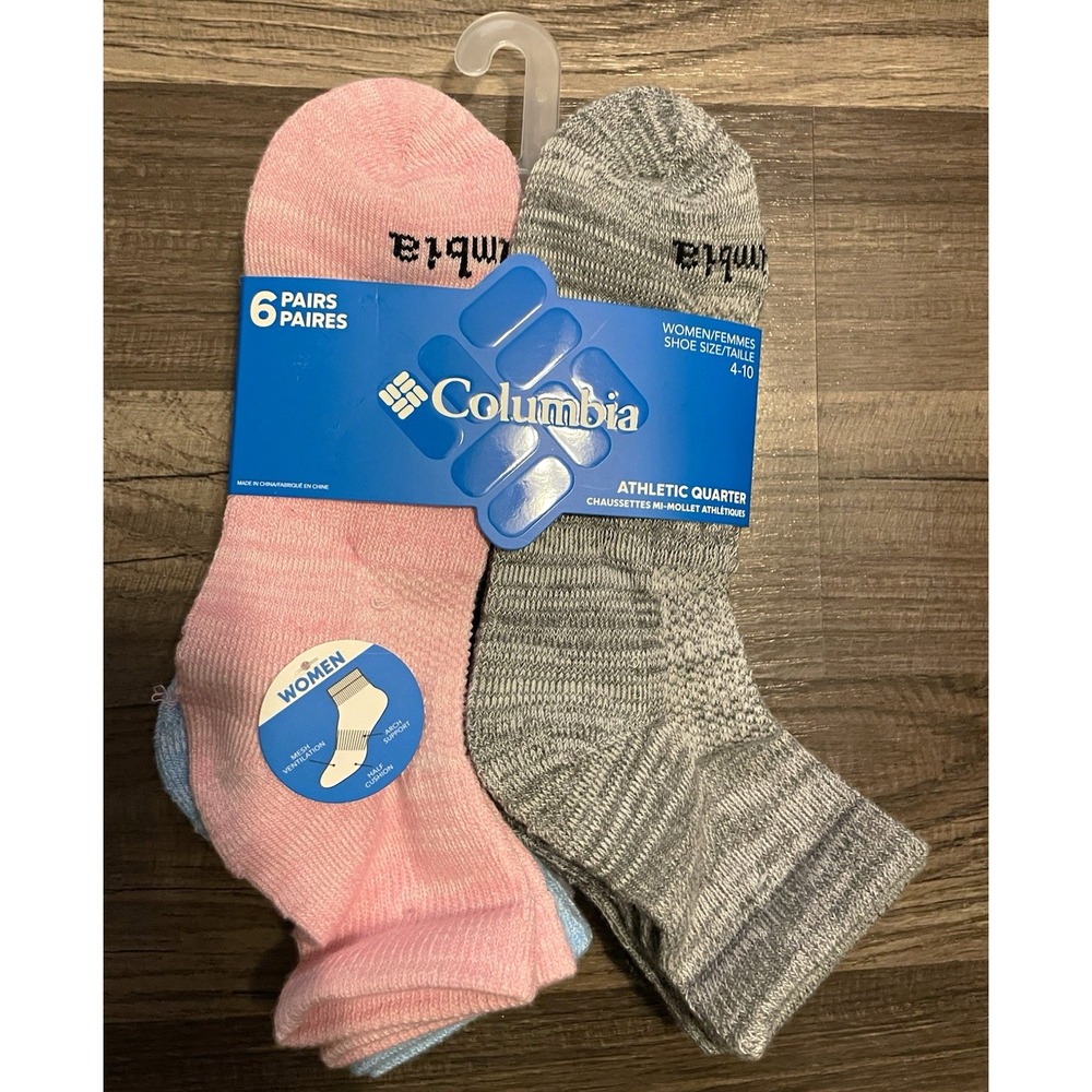 Columbia Women's Athletic Quarter Socks 6 Pair Multicolor Heathered Arch Support